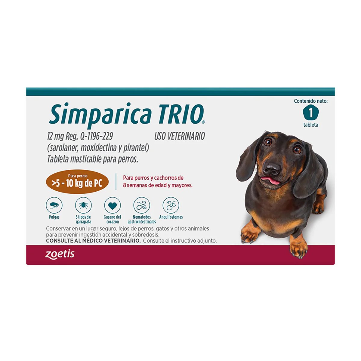 SIMPARICA TRIO CARAMEL 12 MG 5.1- 10 KG / 1tbs